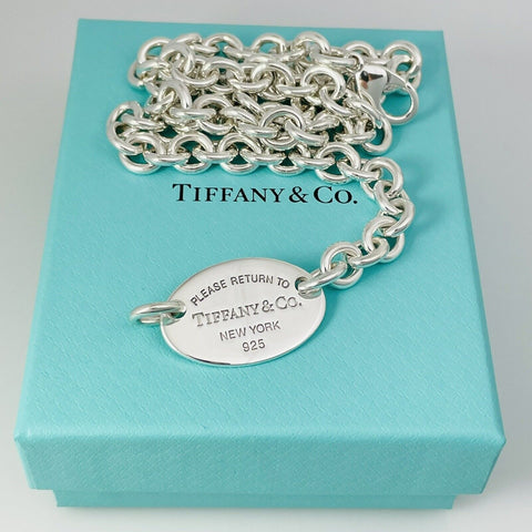 18" inch Return To Tiffany Oval Tag Necklace Choker Large Pendant NEW VERSION - 0