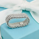 Size 10.5 Tiffany & Co Somerset Ring in Sterling Silver Mesh Weave Flexible Unisex-1