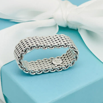 Size 10.5 Tiffany & Co Somerset Ring in Sterling Silver Mesh Weave Flexible Unisex