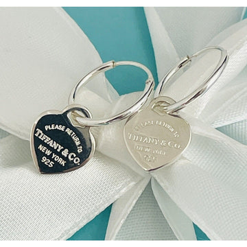 Customized Please Return to Tiffany & Co Small Mini Heart Tag Hoop Earrings