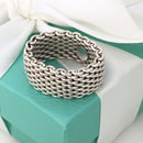 Size 9 Tiffany & Co Somerset Ring in Sterling Silver Mesh Weave Flexible Unisex-1