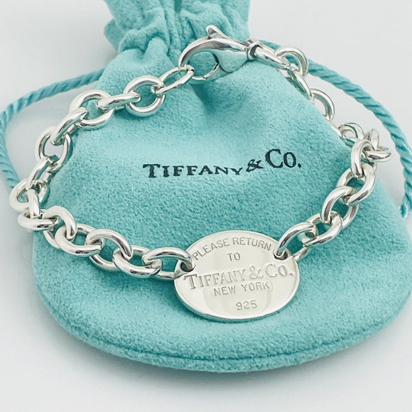8" Please Return To Tiffany & Co Oval Tag Charm Bracelet in Sterling Silver