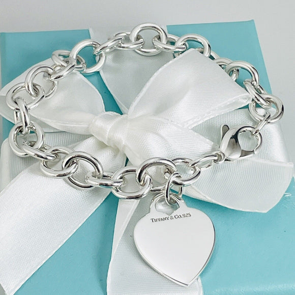 7.5" Tiffany & Co Classic Heart Tag Charm Bracelet in Sterling Silver