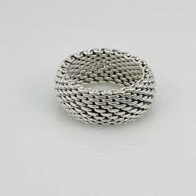 Size 8 Tiffany & Co Somerset Dome Sterling Silver Ring Mesh Weave Flexible Unisex