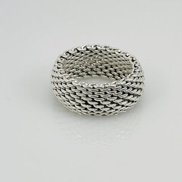 Size 8 Tiffany & Co Somerset Dome Sterling Silver Ring Mesh Weave Flexible Unisex