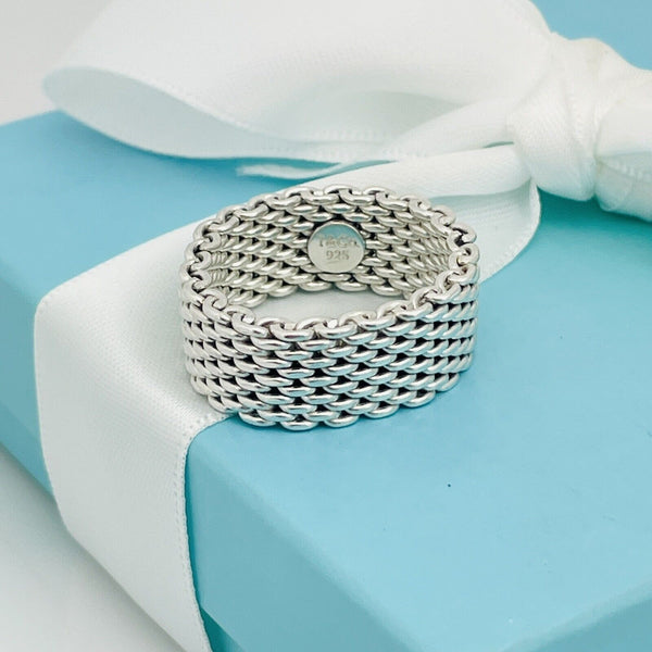 RARE Size 11.5 Tiffany & Co Somerset Ring in Sterling Silver Mesh Weave Flexible Unisex - 3