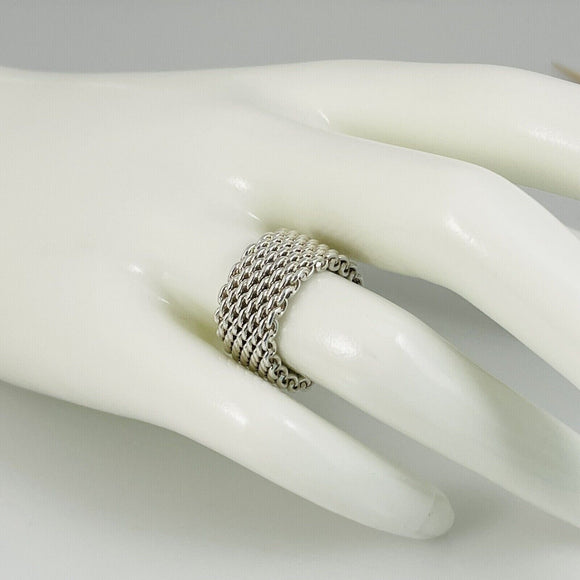 Size 5.5 Tiffany & Co Somerset Ring Mesh Weave Flexible Ring in Sterling Silver