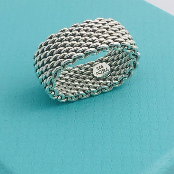 Size 6.5 Tiffany & Co Somerset Ring Mesh Weave Flexible Ring in Sterling Silver