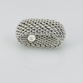 Size 8 Tiffany & Co Somerset Dome Sterling Silver Ring Mesh Weave Flexible Unisex - 0