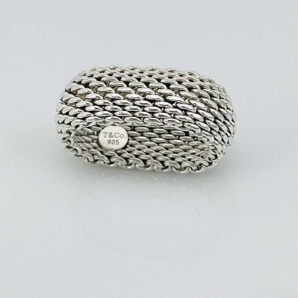 Size 8 Tiffany & Co Somerset Dome Sterling Silver Ring Mesh Weave Flexible Unisex