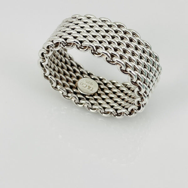 Size 8 Tiffany & Co Somerset Sterling Silver Ring Mesh Weave Flexible Unisex - 4
