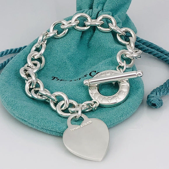 8" Tiffany Heart Tag Toggle Charm Bracelet Classic in Silver Blank