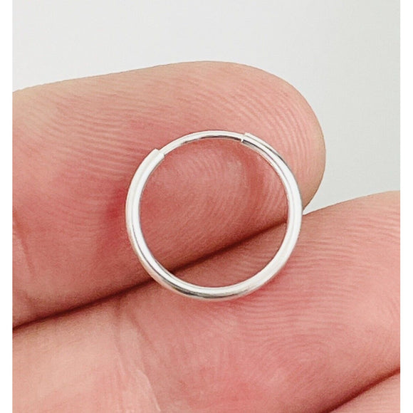 Endless Hoop Earring Wire Sleeper Thin Earring Small 14mm in Sterling Silver