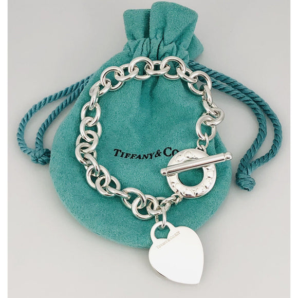 8" Tiffany Heart Tag Toggle Charm Bracelet Classic in Silver Blank