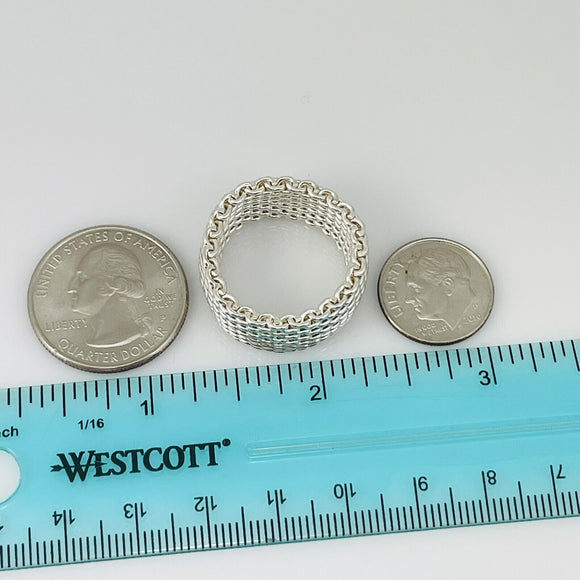 RARE Size 11.5 Tiffany & Co Somerset Ring in Sterling Silver Mesh Weave Flexible Unisex
