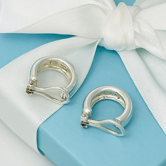 Tiffany & Co Vintage Hoop Huggie Clip on Earrings in Sterling Silver