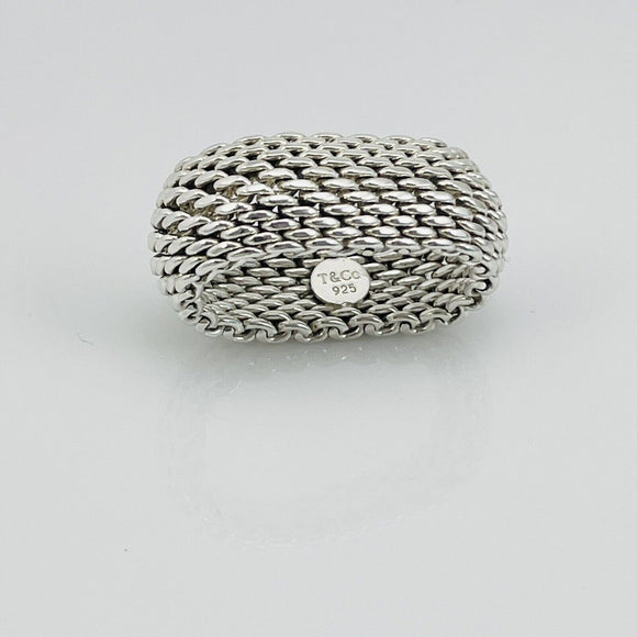 Size 8 Tiffany & Co Somerset Dome Sterling Silver Ring Mesh Weave Flexible Unisex