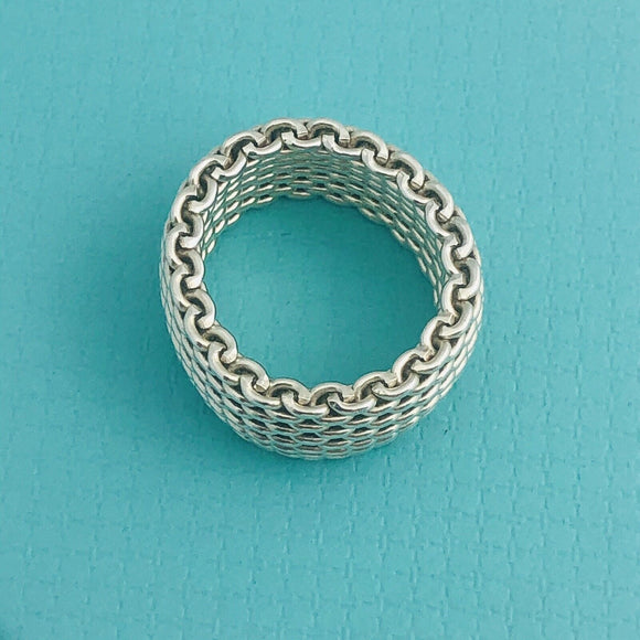 Size 6.5 Tiffany & Co Somerset Ring Mesh Weave Flexible Ring in Sterling Silver