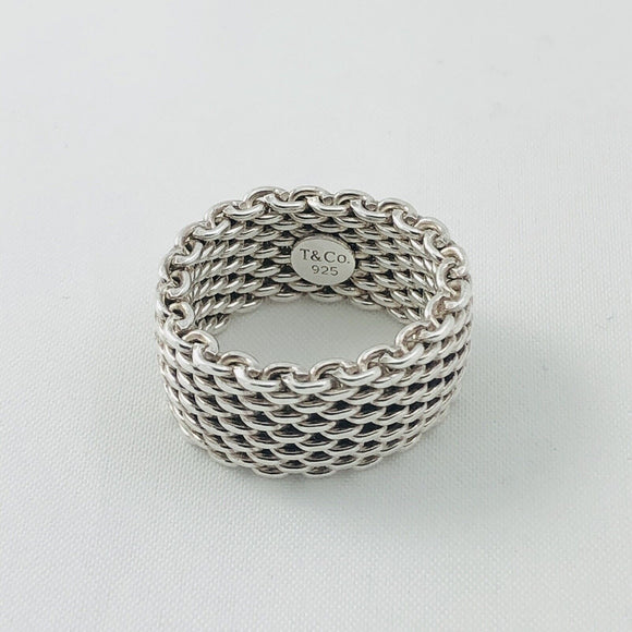 Size 8.5 Tiffany & Co Somerset Ring in Sterling Silver Mesh Weave Flexible Unisex