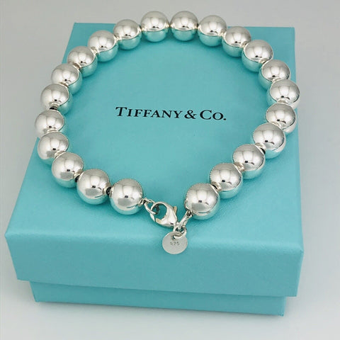 Tiffany HardWear Ball Bracelet in Silver 10mm Beads - 9.5" RARE Extra Large - 0