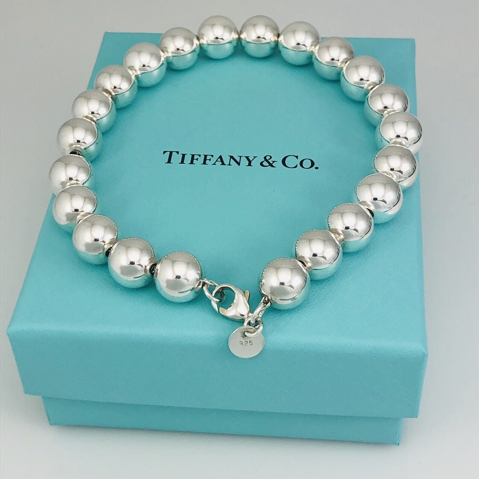 TIFFANY & CO. Genuine City Hardwear 10mm Ball Bead Silver Bracelet Size 7