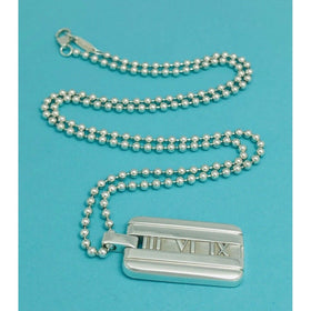 20" Tiffany & Co  Mens Unisex Atlas Dog Tag Bead Necklace in Sterling Silver