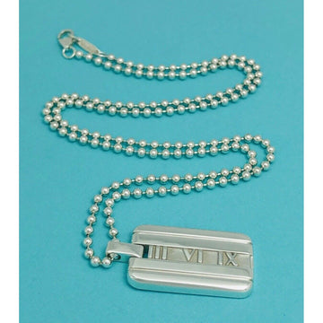20" Tiffany & Co  Mens Unisex Atlas Dog Tag Bead Necklace in Sterling Silver