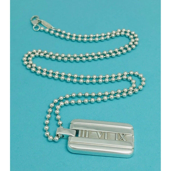 20" Tiffany & Co  Mens Unisex Atlas Dog Tag Bead Necklace in Sterling Silver