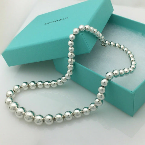 16.5" Tiffany & Co HardWear Graduated Bead Ball Necklace in Silver with Blue Box - 0