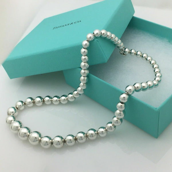16.5" Tiffany & Co HardWear Graduated Bead Ball Necklace in Silver with Blue Box - 2