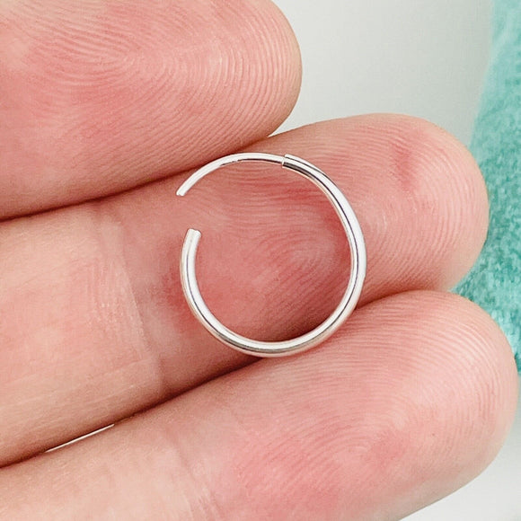 Endless Hoop Earring Wire Sleeper Thin Earring Small 14mm in Sterling Silver