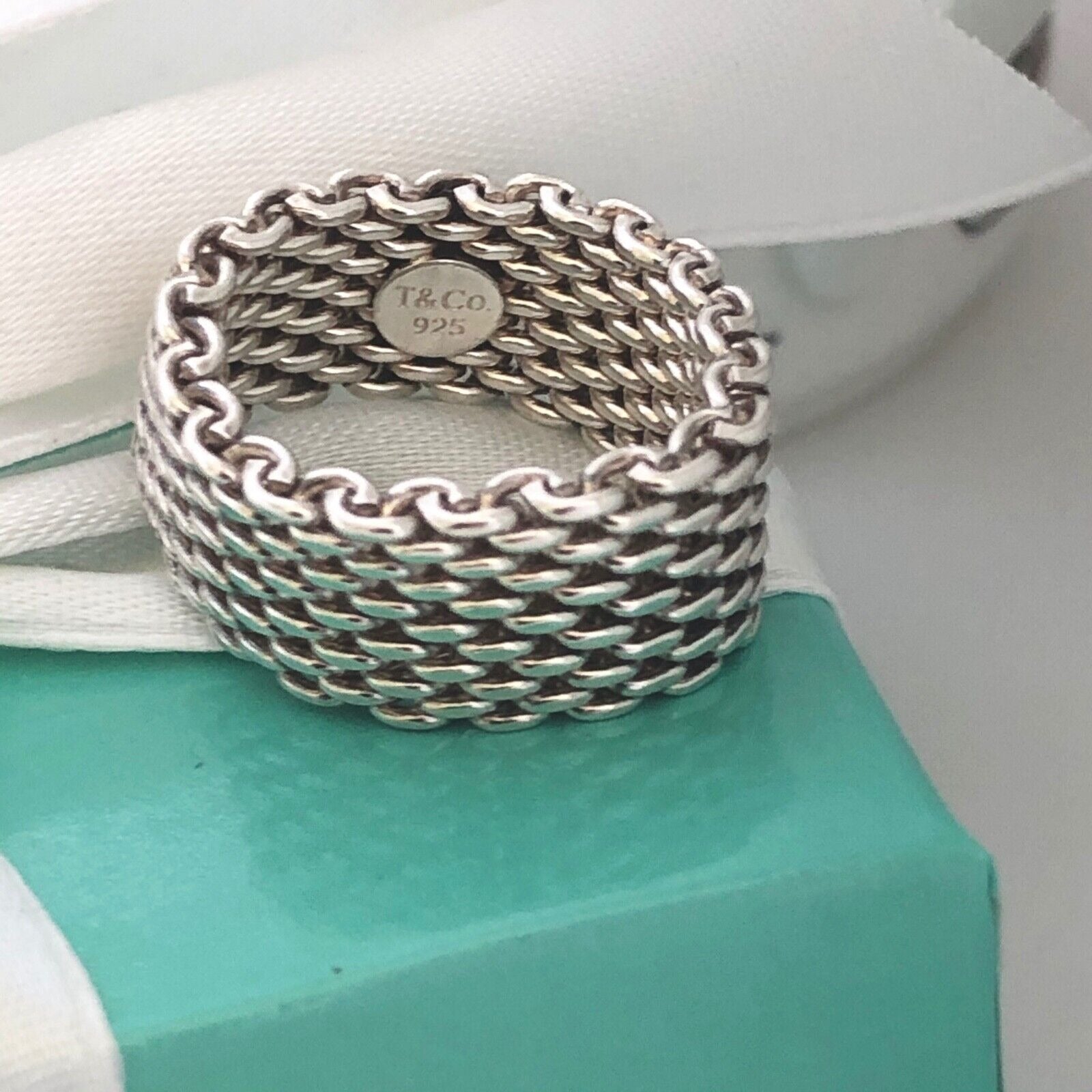 Tiffany and Co. Sterling Silver Diamond Mesh Somerset Ring - 5 – I MISS YOU  VINTAGE