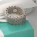 Size 7.5 Tiffany & Co Somerset Sterling Silver Ring Mesh Weave Flexible Unisex-1