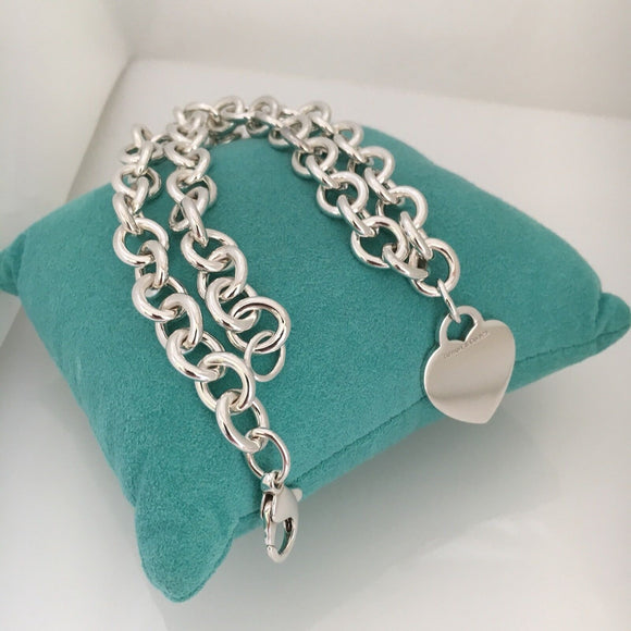 18" Tiffany & Co Sterling Silver Engravable Blank Heart Tag Necklace
