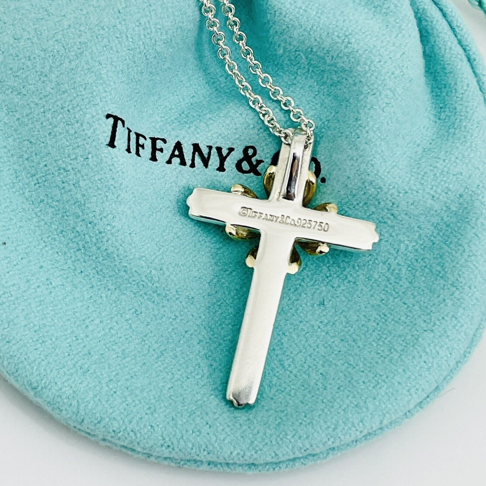 Pre-Owned Authentic Tiffany Cross Necklace in Silver and