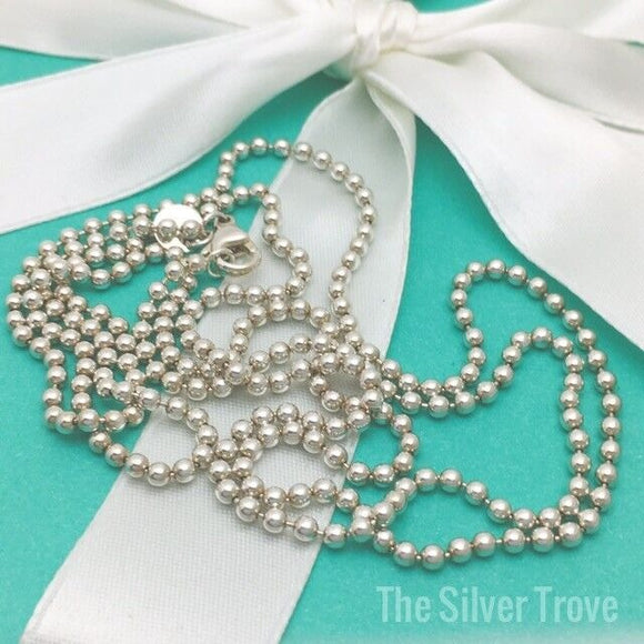 34" Tiffany & Co Dog Chain Bead Necklace Men's Unisex in Sterling Silver