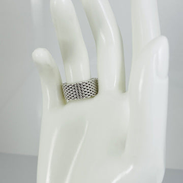Size 8 Tiffany & Co Somerset Sterling Silver Ring Mesh Weave Flexible Unisex - 0