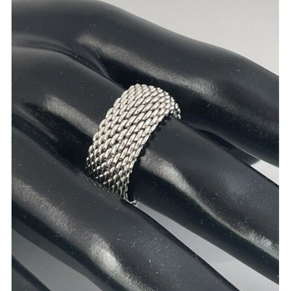 Size 10.5 Tiffany & Co Somerset Ring in Sterling Silver Mesh Weave Flexible Unisex