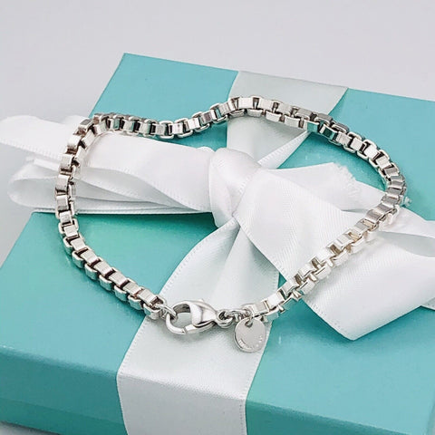 8.5" Large Tiffany & Co Venetian Box Link Bracelet in Sterling Silver Mens Unisex
