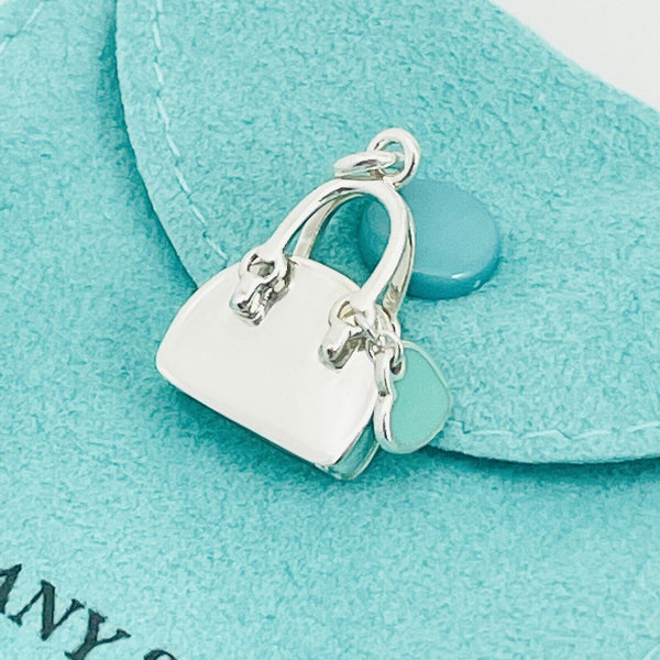 Tiffany Handbag Purse Charm Blue Enamel Heart in Sterling Silver - 2