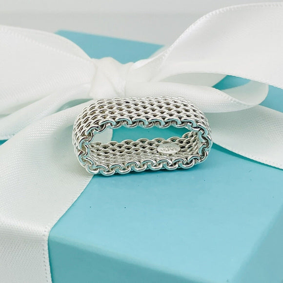 Size 7 Tiffany & Co Somerset Ring Mesh Weave Flexible Ring in Sterling Silver
