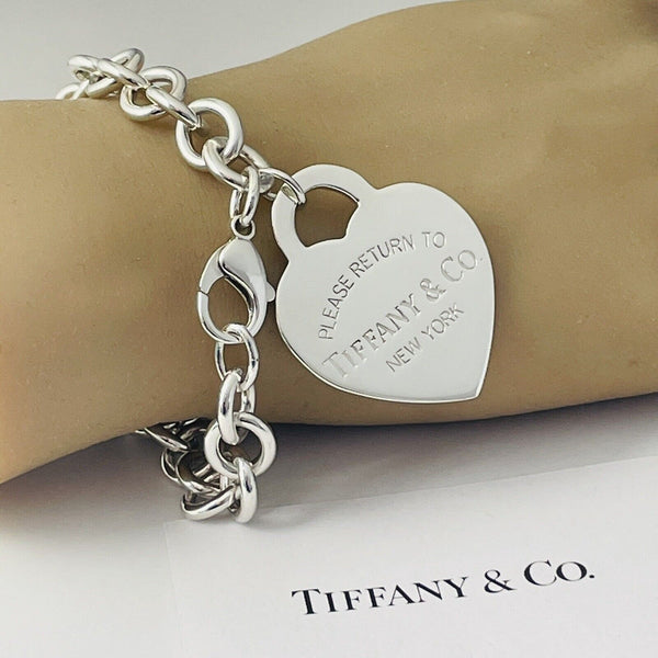 Please Return to Tiffany Jumbo Heart Tag Bracelet Extra Large Charm 7.75" - 1