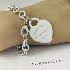 Please Return to Tiffany Jumbo Heart Tag Bracelet Extra Large Charm 7.75"