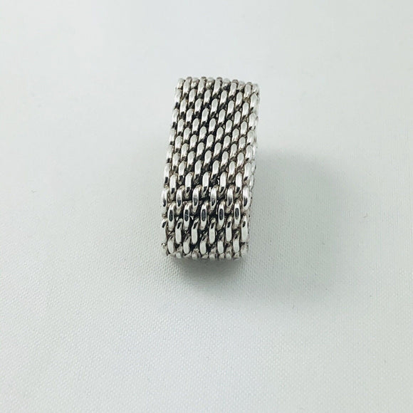 Size 8.5 Tiffany & Co Somerset Ring in Sterling Silver Mesh Weave Flexible Unisex