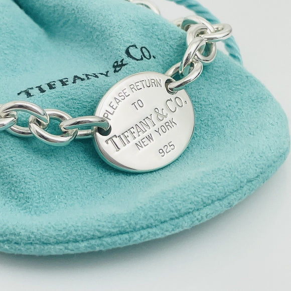 8" Please Return To Tiffany & Co Oval Tag Charm Bracelet in Sterling Silver