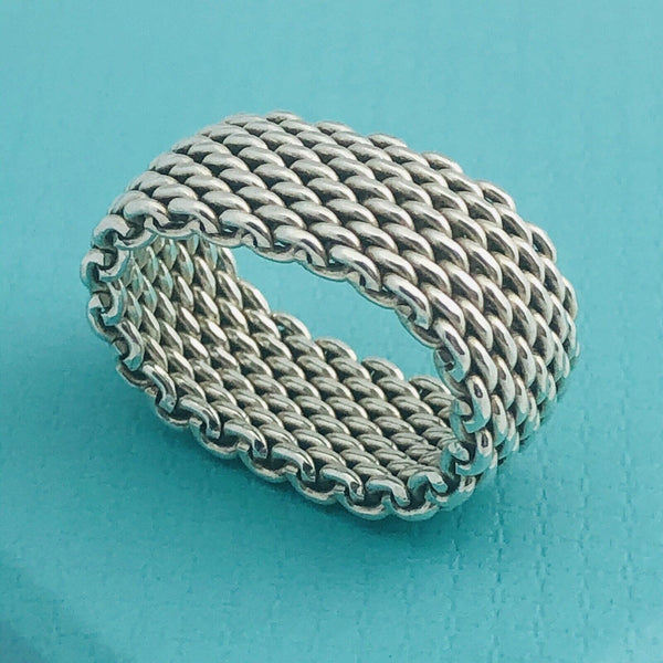 Size 6.5 Tiffany & Co Somerset Ring Mesh Weave Flexible Ring in Sterling Silver - 1