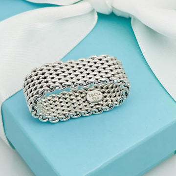 Size 9 Tiffany & Co Somerset Ring in Sterling Silver Mesh Weave Flexible Unisex - 0