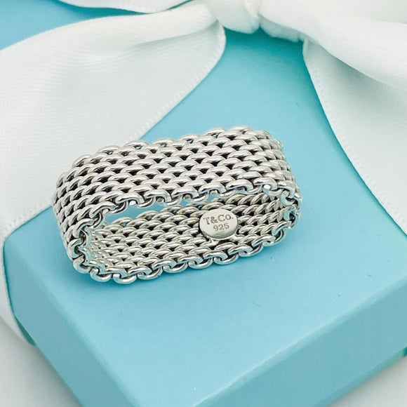 RARE Size 11.5 Tiffany & Co Somerset Ring in Sterling Silver Mesh Weave Flexible Unisex