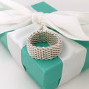 Size 7.5 Tiffany & Co Somerset Sterling Silver Ring Mesh Weave Flexible Unisex-2