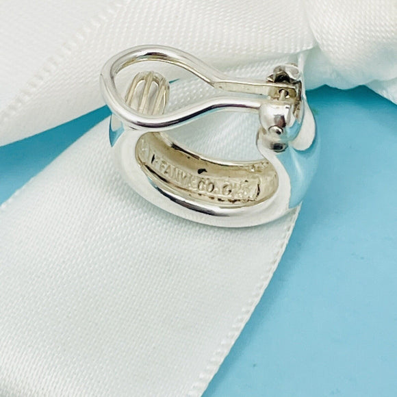 Tiffany & Co Vintage Hoop Huggie Clip on Earrings in Sterling Silver